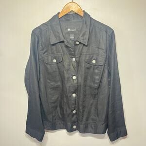 Carole Little Woman Jacket Black Linen Spring Vacation Lightweight Button 2X